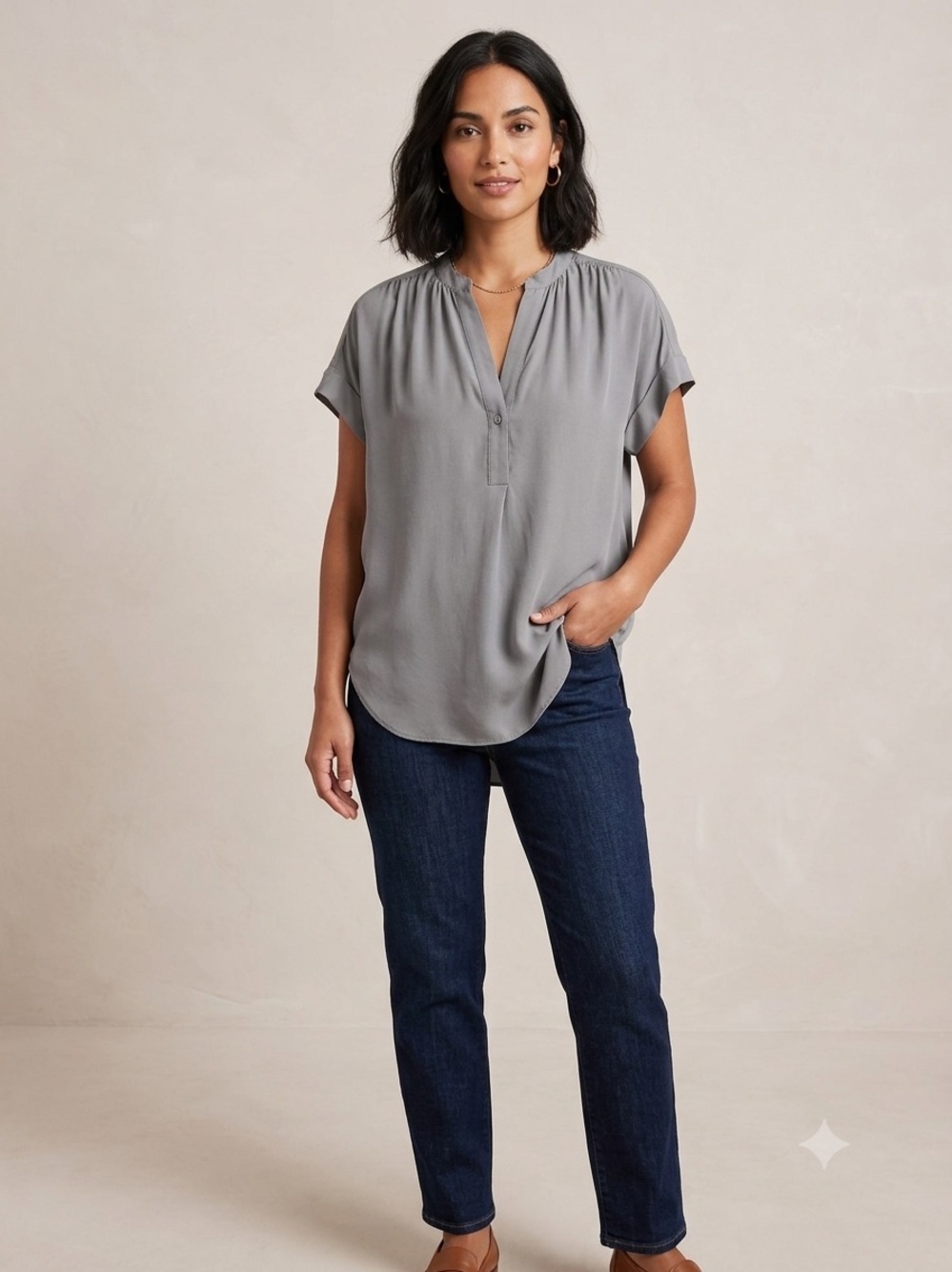 R Label Silk 100% Flowy Blouse , size M